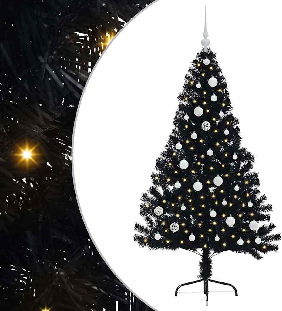 vidaXL Künstlicher vorbeleuchteter Weihnachtsbaum Schwarz 150 cm PVC