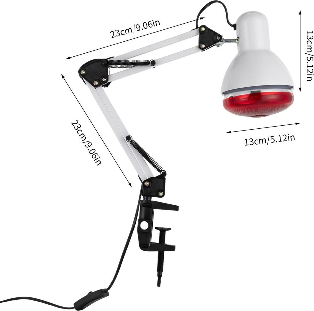 Infrarot-Wärmelampe zur Schmerzlinderung - 150 W - Keramik-IR-Birne Inklusive - Ca. 100°C - Verstellbarer 360° Lampenhalter - Eisen - Weiß