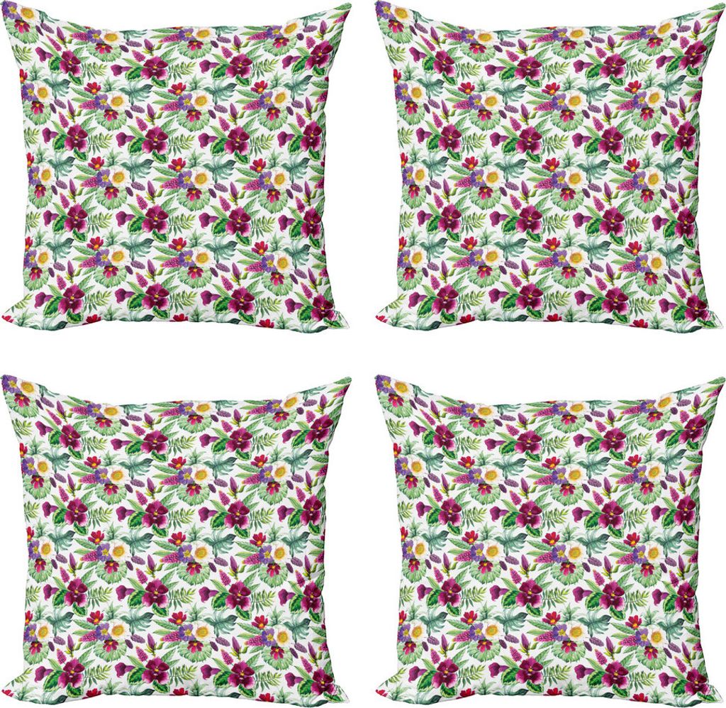 ABAKUHAUS Orchideen Kissenbezug Set (4 Stück), Calla-Lilien-Monstera Leaves, Moderner Doppelseitiger Digitaldruck, 50 cm x 50 cm, Mehrfarbig