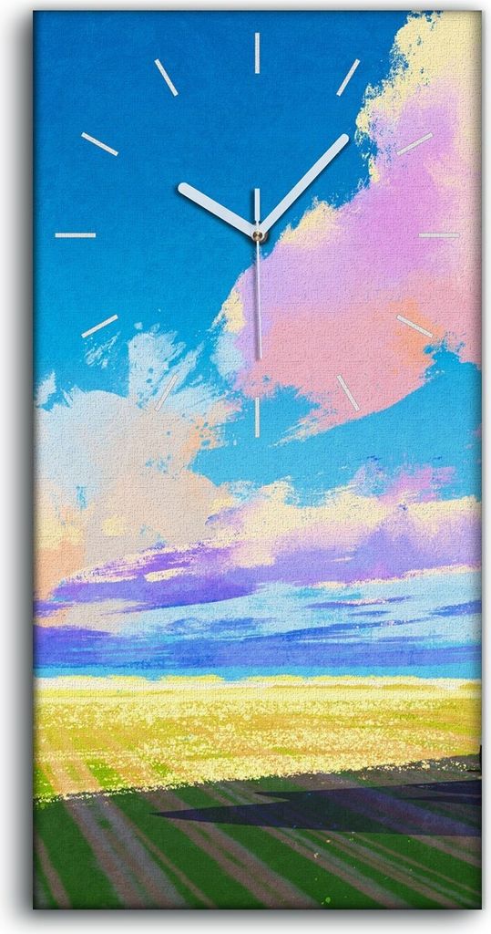 Küchenuhr Bürouhr Leinwand Uhr 30x60 Gemälde Wiesen Autos Himmel Wolken Paar - weiße Hände