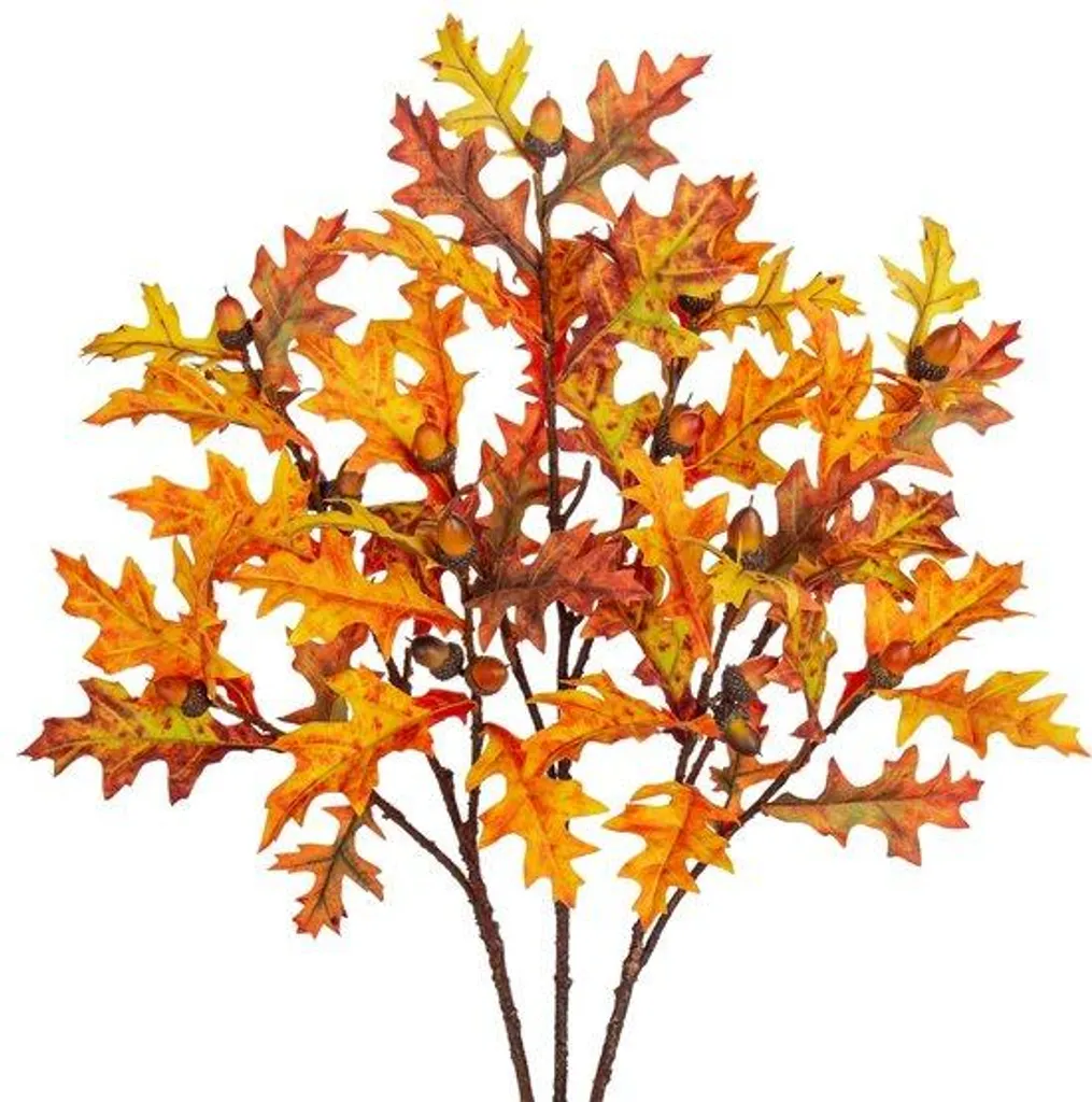 Lot de 3 Tiges de Feuilles de Chêne Artificielles Automne Orange et Jaune