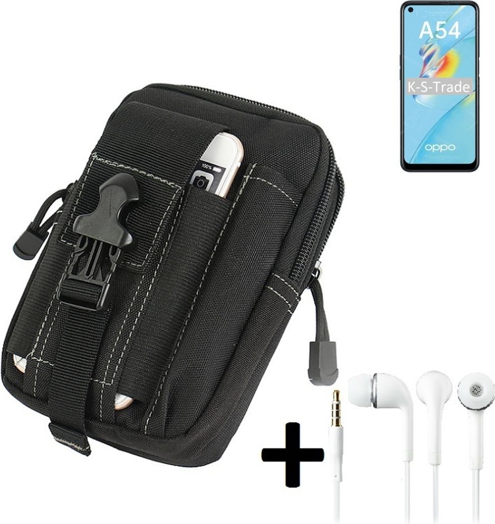 K-S-Trade Gürteltache + Kopfhörer kompatibel mit Oppo A54 Gürtel Tasche Holster Schutz Hülle Handy Hülle schwarz inkl. Extrafächer