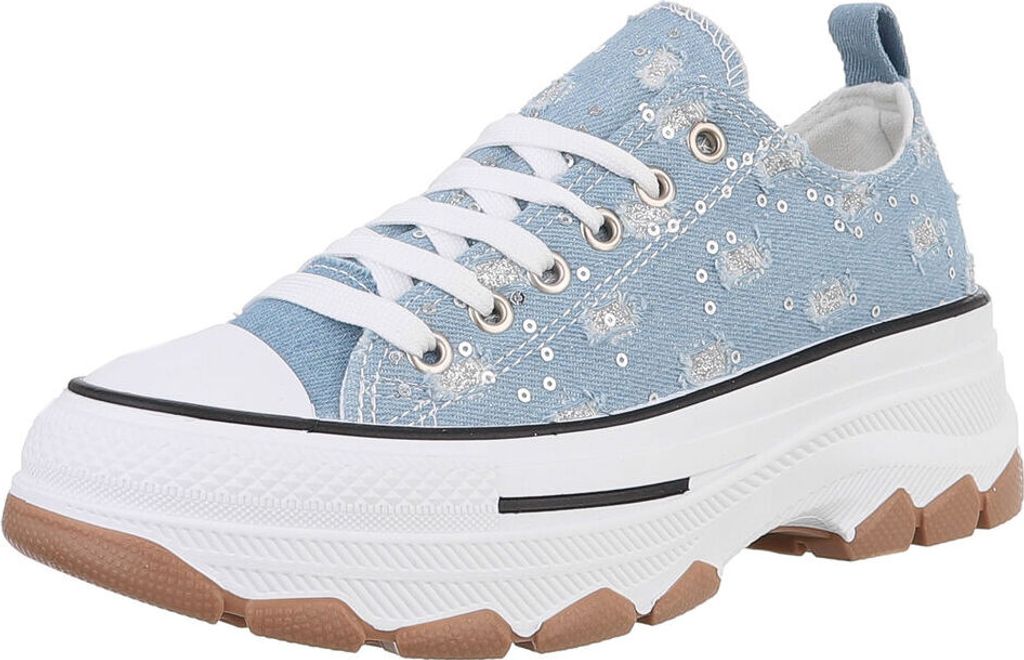 Ital-Design Damen Freizeitschuhe Textiloptik Sneakers Low 88930417 Hellblau Gr. 38