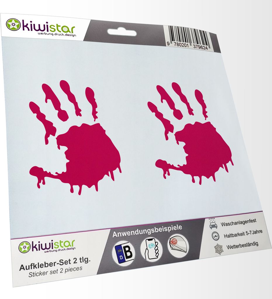 Kiwistar - 2x Kennzeichenaufkleber - pink - 21 mm Zombie Hand - Horro Hand Aufkleber für Auto, Laptop, Fahrrad, LKW, Motorrad Mehrfarbig JDM Decal...