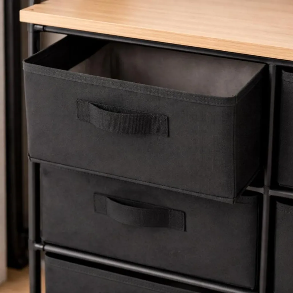 Etagère 6 boîtes noire design compact 75,5cm pour rangement optimal - 6