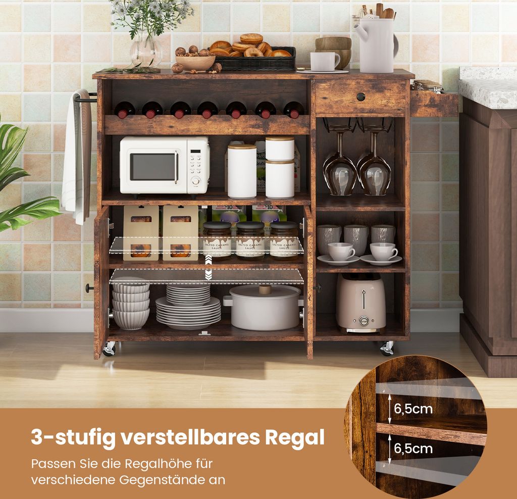 COSTWAY Küchenwagen auf Rollen, Kücheninsel mit klappbarer Produktbild 5