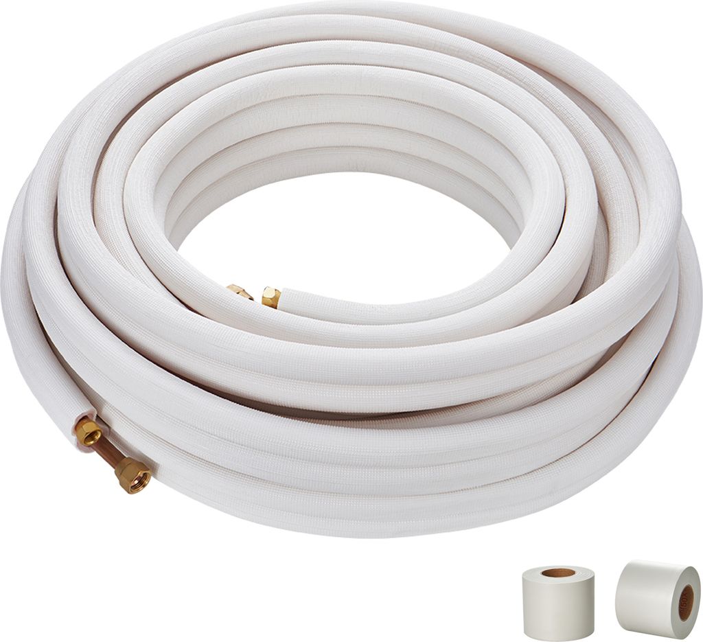 SucceBuy 15240 mm Mini-Split-Leitungssatz, 9,5 und 15,9 mm Außendurchmesser, Kupferrohre mit dreischichtiger Isolierung für Mini-Split-Kältemitt...