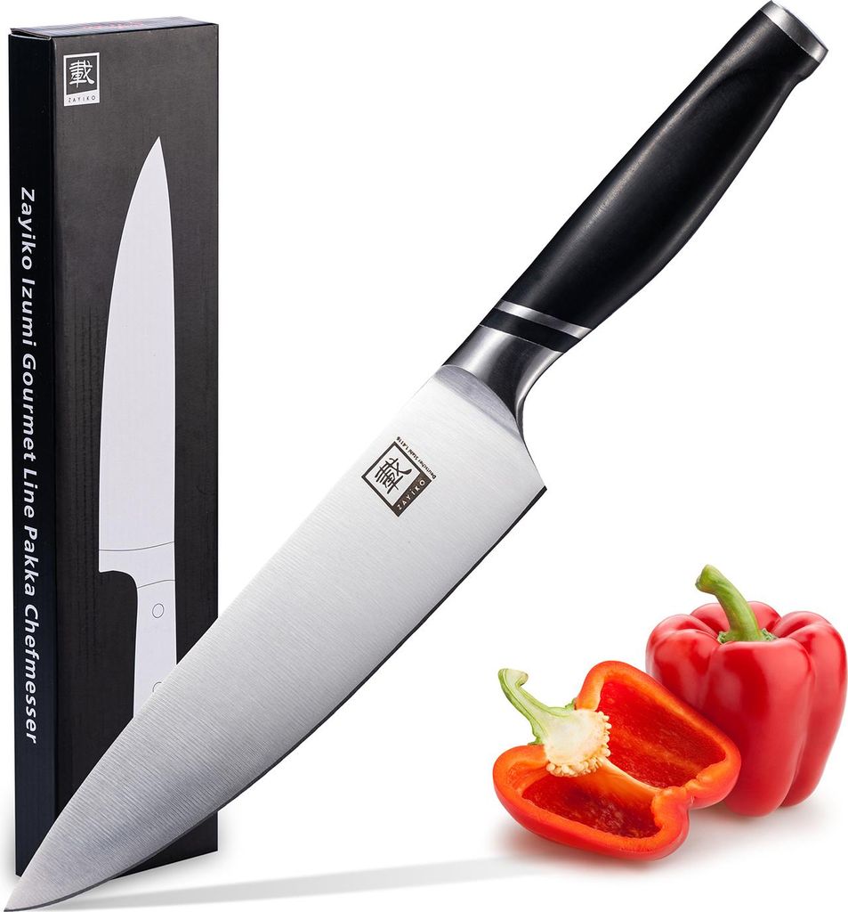 Zayiko Chefmesser 20 cm Klinge I Scharfes Küchenmesser und Profi Kochmesser aus deutschem Stahl mit ABS Griff und Geschenkbox Serie Zayiko NAMI