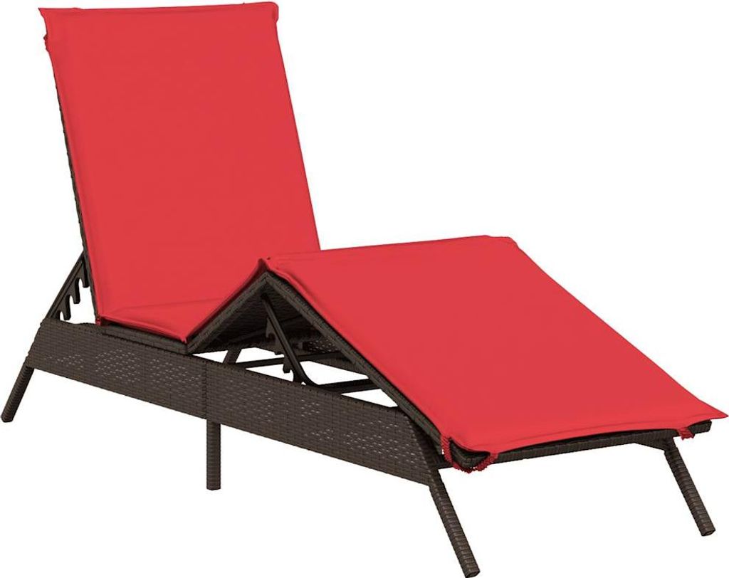 vidaXL Sonnenliege mit Kissen Braun Poly Rattan