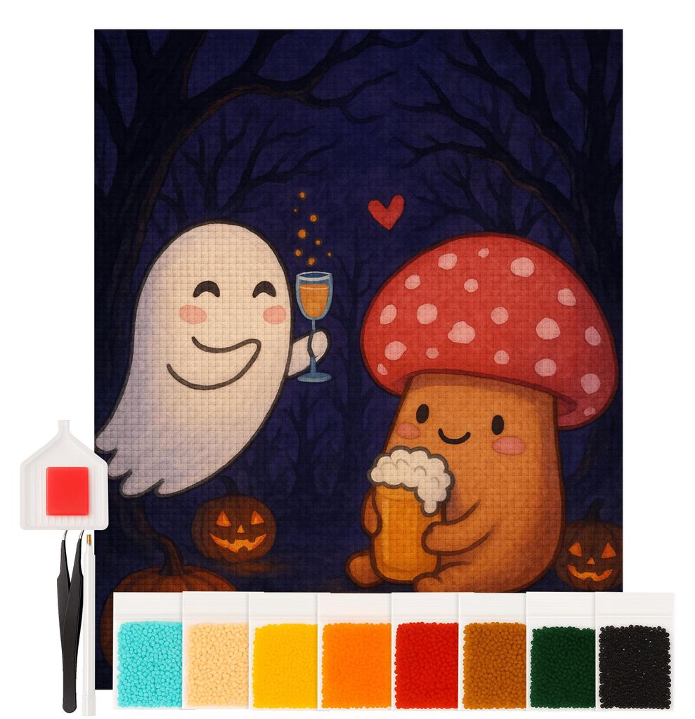 Mr. & Mrs. Panda Diamond Painting Gespenst Prost Design 40 x 50 cm Ohne Rahmen - Weiß - Geschenk, Fliegenpilz, Pils, bilder, Halloween, mosaik, di...