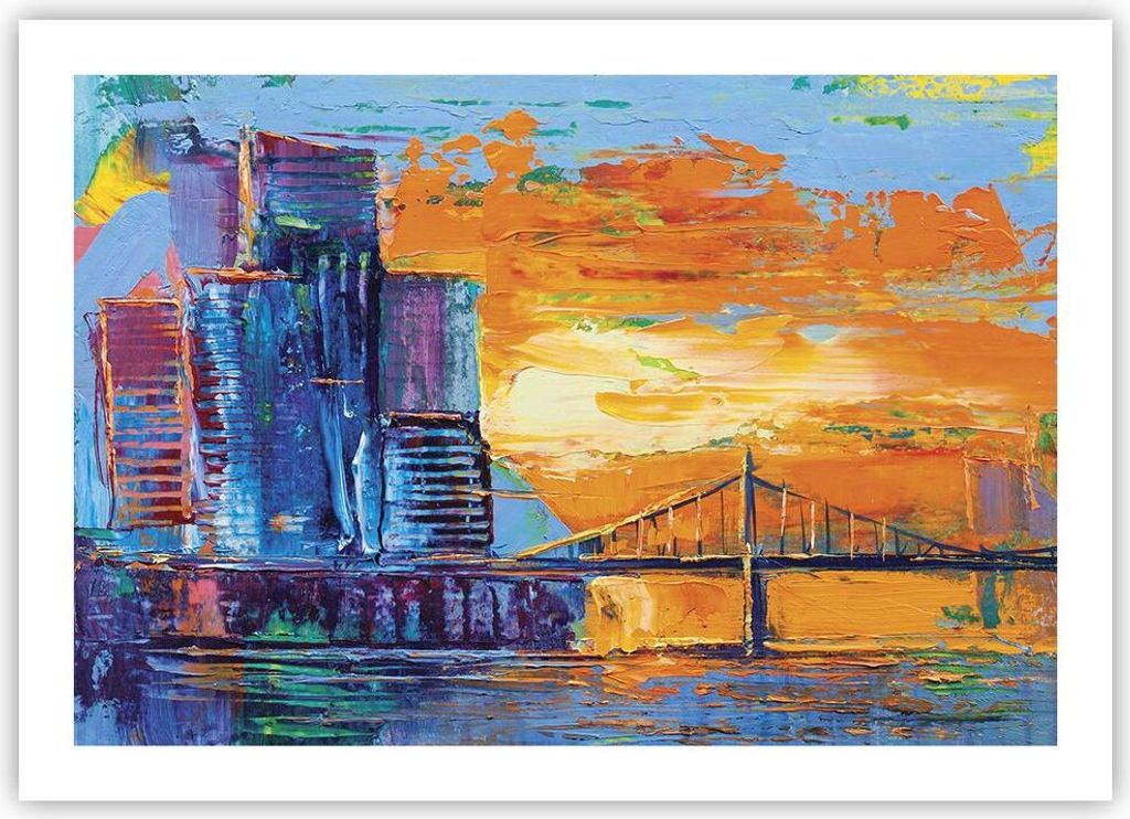 Poster - Poster ohne Rahmen - Stadt Brücke pastos - 70x50 cm - Wand Bild - Wanddeko - Wandbilder - Kunstposter - Wandposter - Bilder - Kunstdruck ...