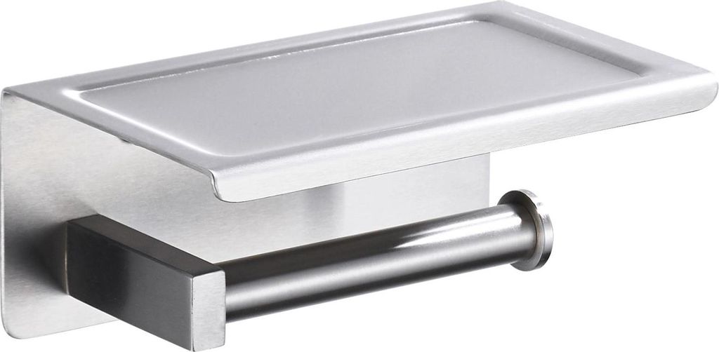 Balneo | Toilettenpapierhalter mit Ablage silber INOX Edelstahl| Papierrollenhalter QUBE Rostfrei | WC-Papierhalter aus Metall