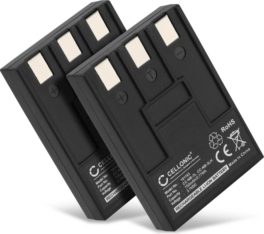 CELLONIC, Batteria per Fotocamera, compatibile con Canon PowerShot SD20, SD110, Digital NB-3L (3.7V, 750mAh) 2 Pezzi