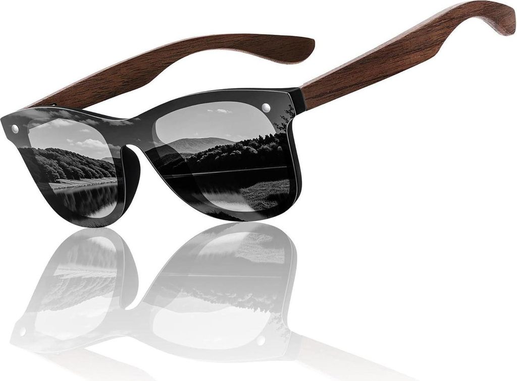 Schwarze Polarisierte Sonnenbrille aus Walnussholz UV400 Produktbild 