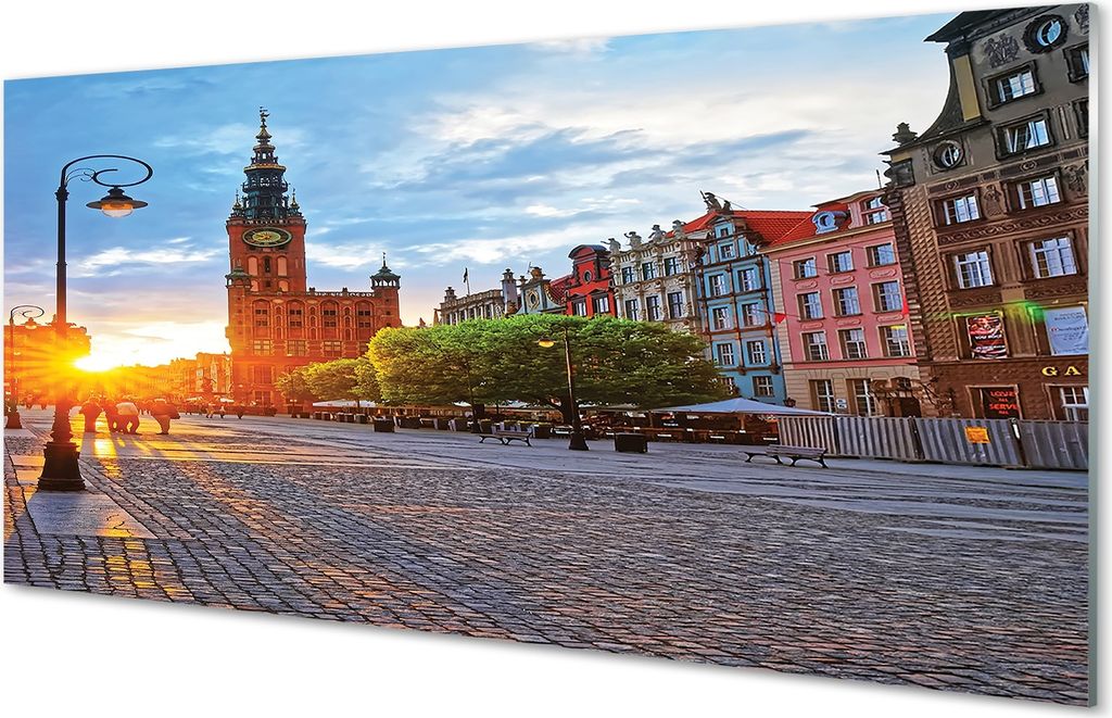 Glasbilder 100x50 Wandkunst Danzig Altstadt Sonnenaufgang