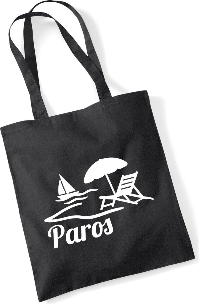 Huuraa Jutebeutel Paros Inselmotiv Griechenland 10 Liter Black Baumwolle Tasche Geschenkidee