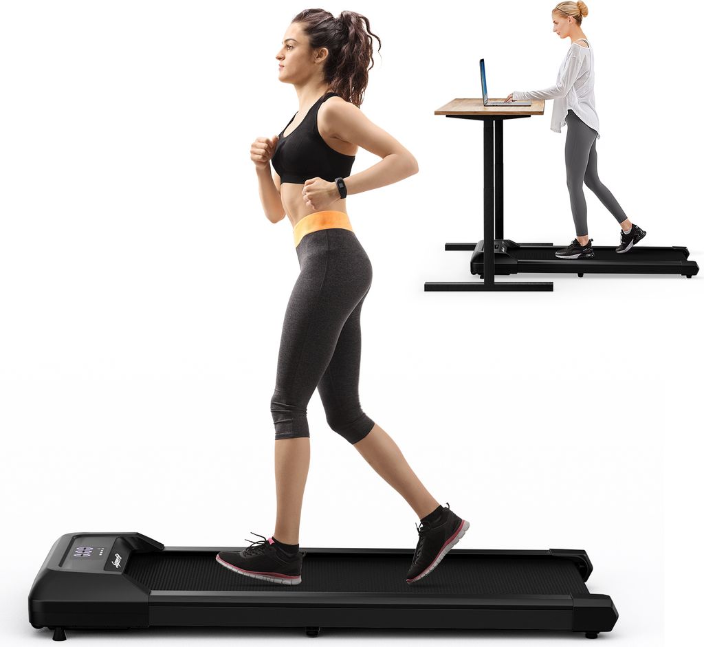 COSTWAY Walking Pad, Laufband mit LED-Anzeige & Fernbedienung, 1-6 km/h Geschwindigkeit, Schwarz