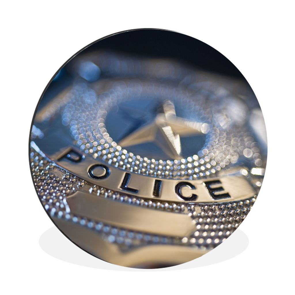 MuchoWow Aluminium Wandkreis Polizeiabzeichen Ø 90 cm Wanddeko Modern Wohnzimmer - Mauerkreis - Wandbilder - Runde Bild - Bild aus Aluminium - S...