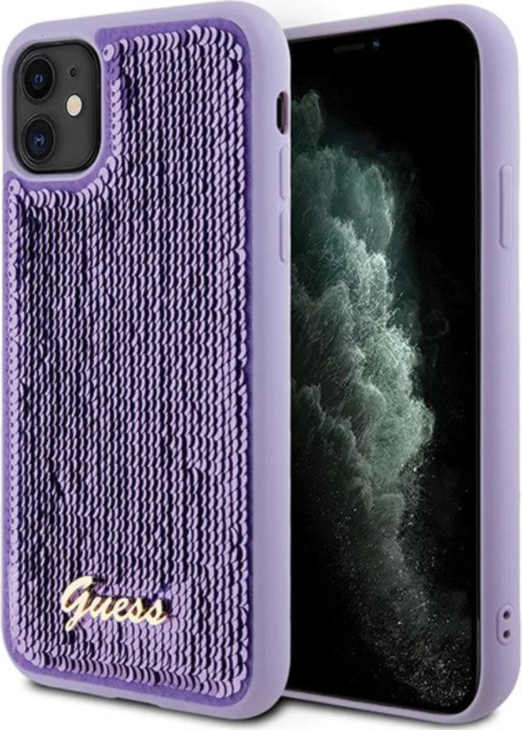 Guess Guhcn61Psfdgsu Custodia rigida per Iphone 11 / Xr 6.1 Fioletowy/Purple Sequin Script Metal