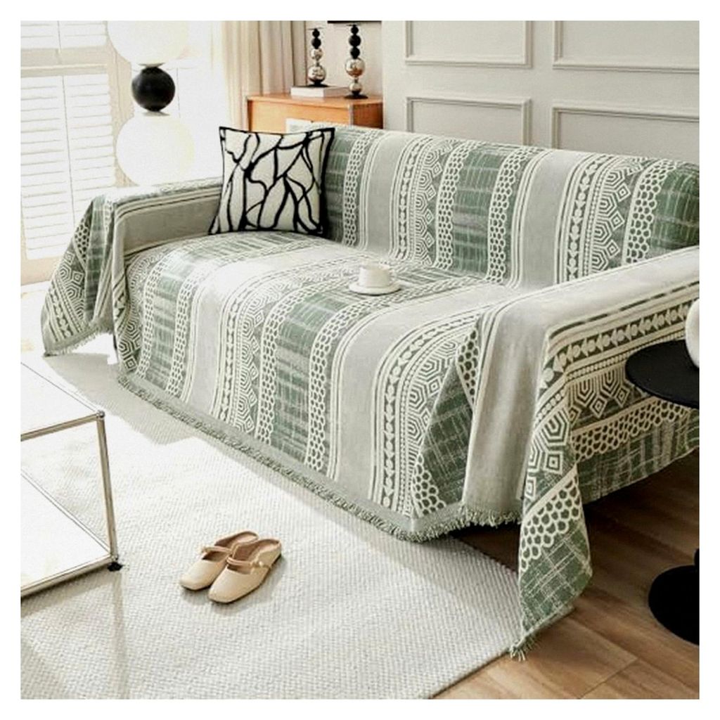 Sofaüberwurf Decke mit Fransen - Chenille Sofadecke Doppelseitig 180 * 230 cm - Grün