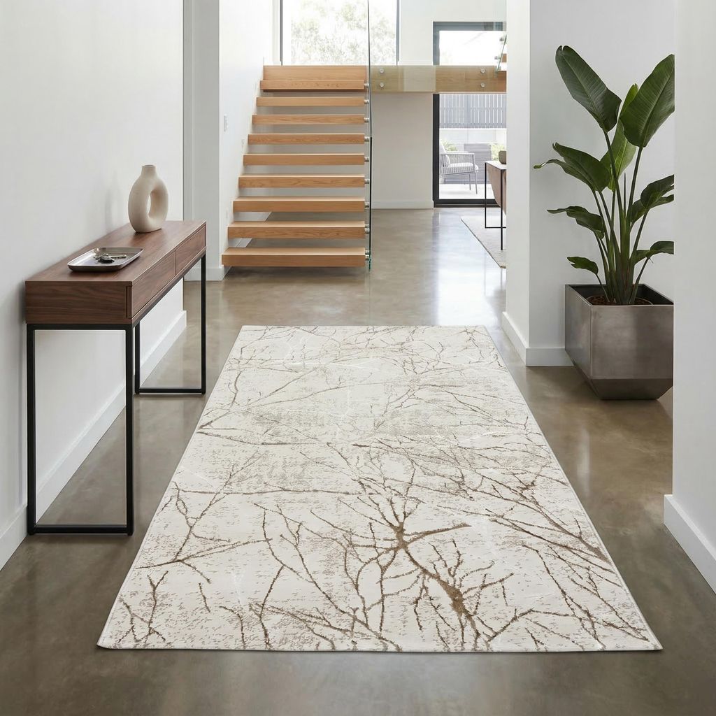 Designer Teppich mit abstraktem glänzenden Ästemuster creme Produktbild 