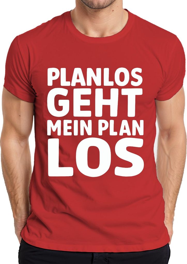 Planlos geht mein Plan los lustiger Spruch Geschenk Büro Humor Herren T-Shirt, Rot, XXL
