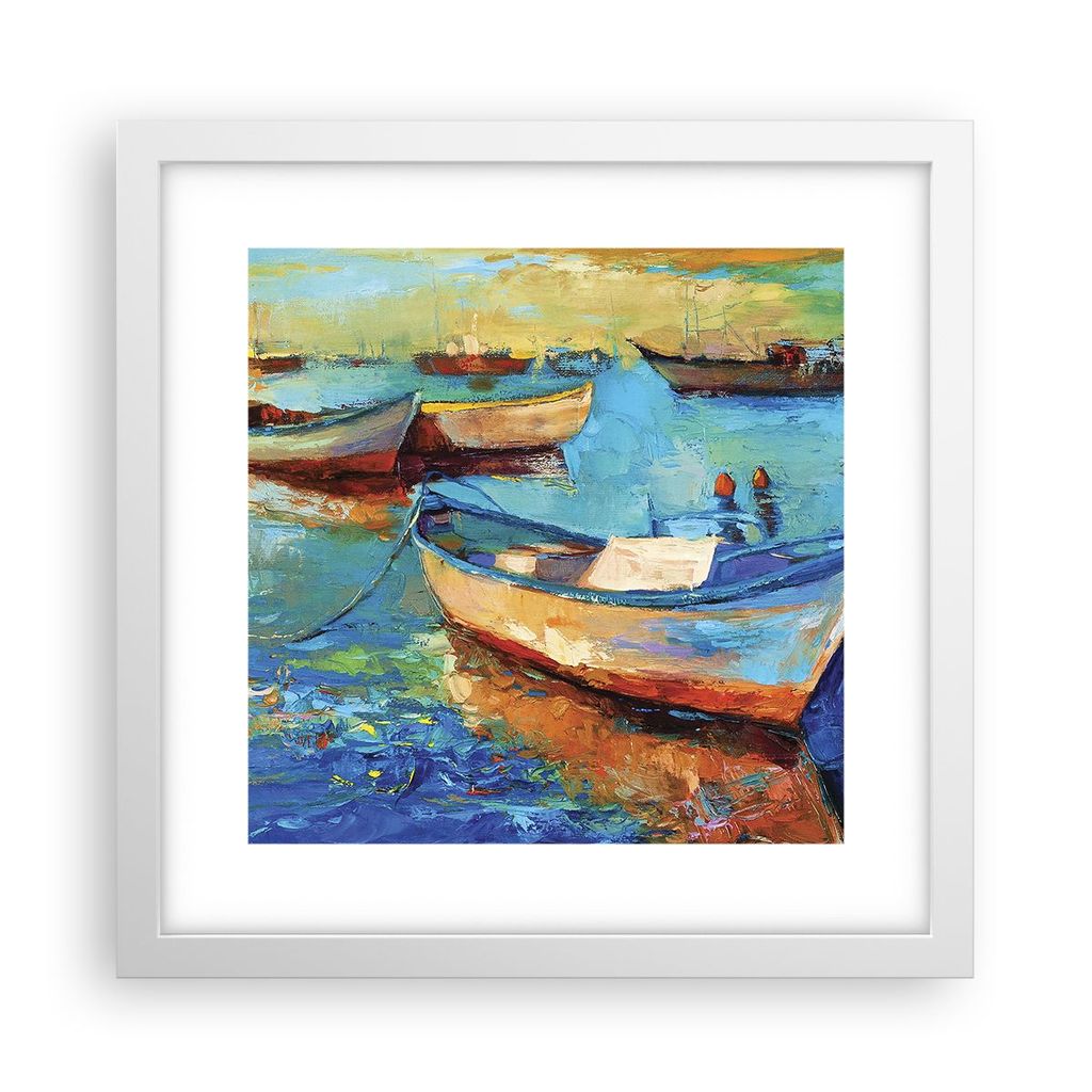 Gerahmtes Poster - Weißer Rahmen - £ódŸ Hafen Bunt - 30x30 cm - Wand Bild - Wanddeko - Wandbilder - Kunstposter - Wandposter - Bilderrahmen - B...