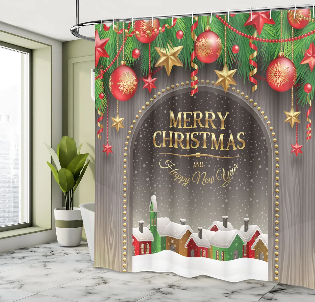 ABAKUHAUS Inverno Tenda da Doccia, Tempo di Vacanza Viaggi Spot, Tessuto Set di Decorazioni per Il Bagno con Ganci, per la Vasca da Bagno, 175 cm x 240 cm, Multicolore