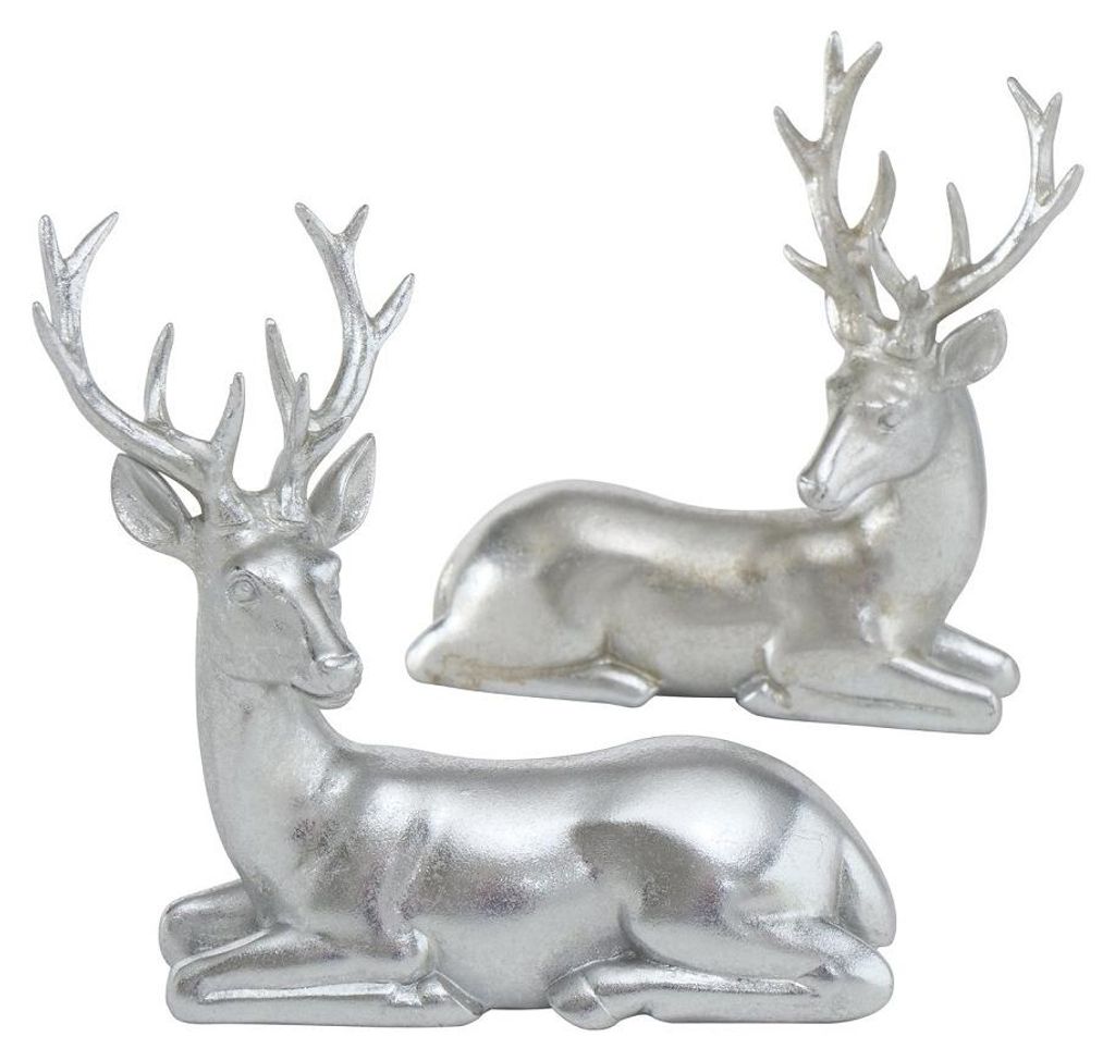 Dekofigur Tobin Hirsch liegend mit Geweih silber H 15 cm Produktbild 