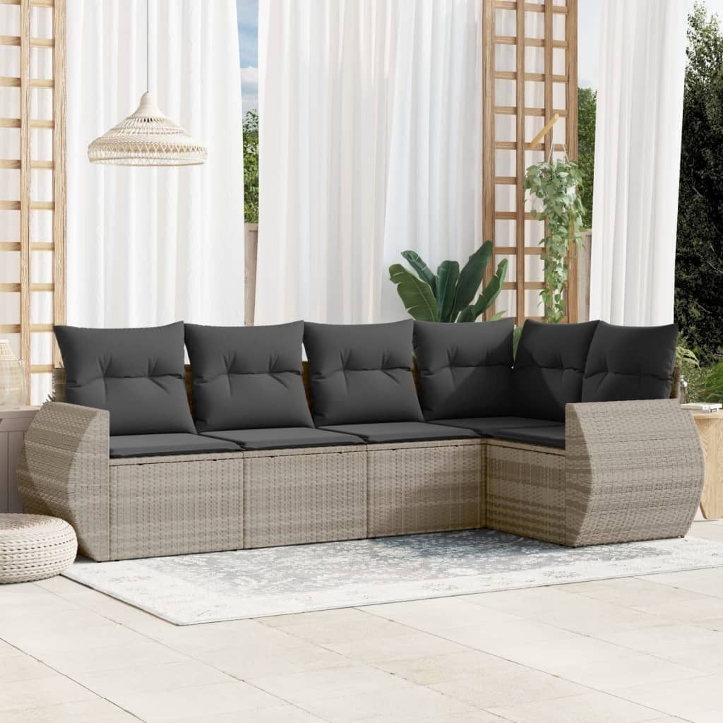 Maison Exclusive - 5-tlg. Garten-Sofagarnitur mit Kissen Hellgrau Poly Rattan