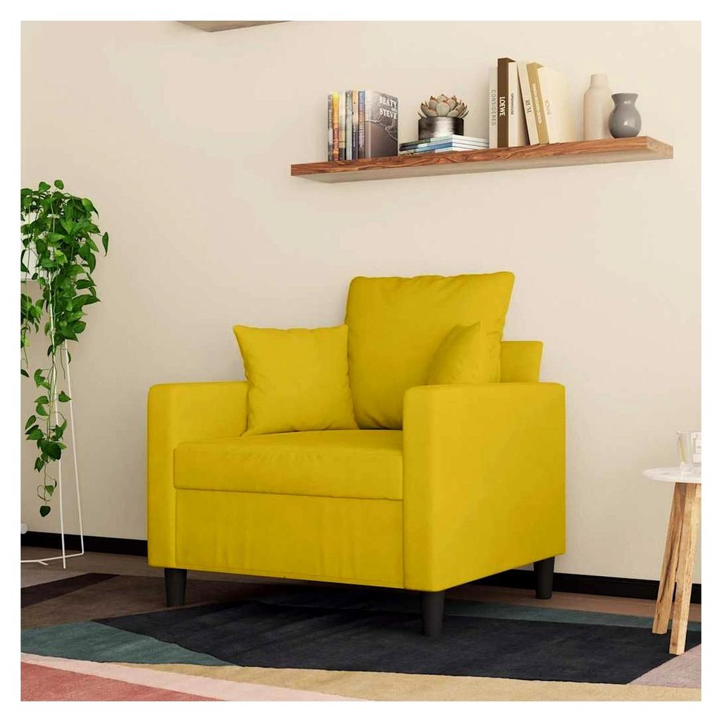 Sessel Gelb 60 cm Samt, Metallgestell, Bequem Gepolstert, Modernes Design für Wohnzimmer, Schlafzimmer, Leseecke, Max. 110 kg Tragfähigkeit