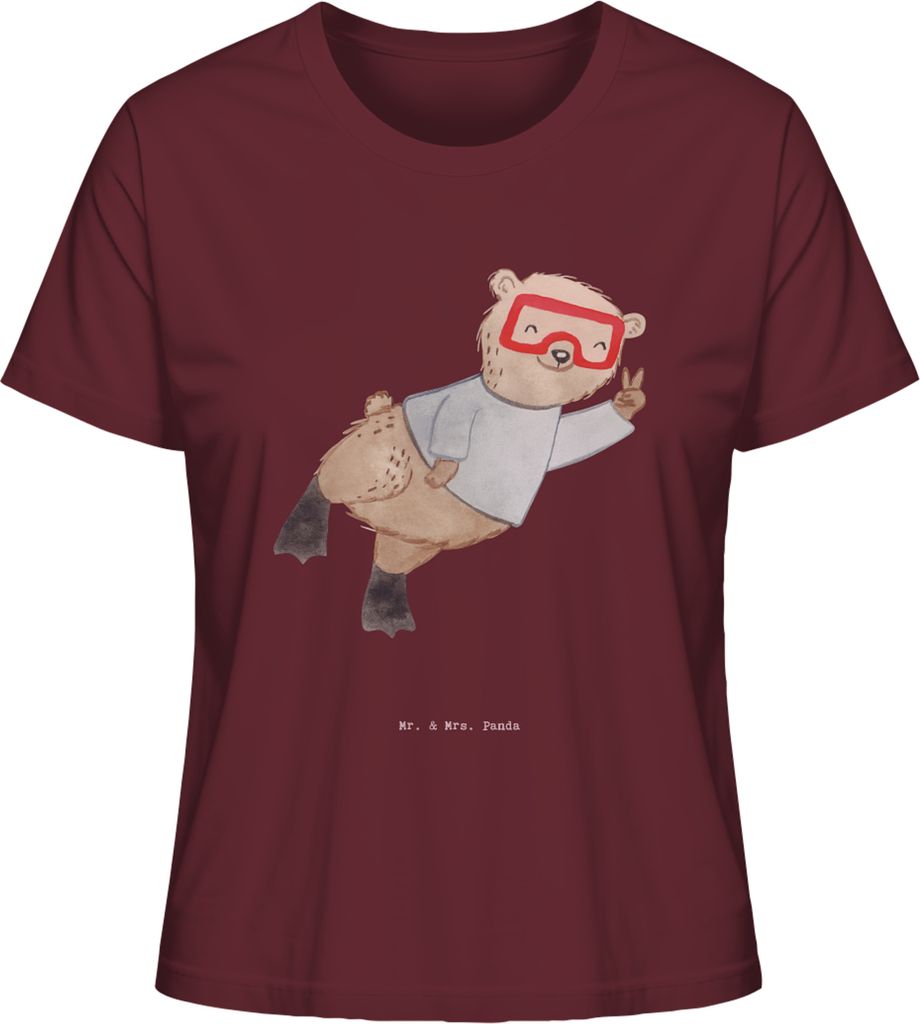 Mr. & Mrs. Panda Basic Shirt Damen Bär Tauchen Größe S - Burgundy - Geschenk, Tauchgang, Jersey, Oberteil, Dive, Tauchschule, Schnorcheln, Divin...
