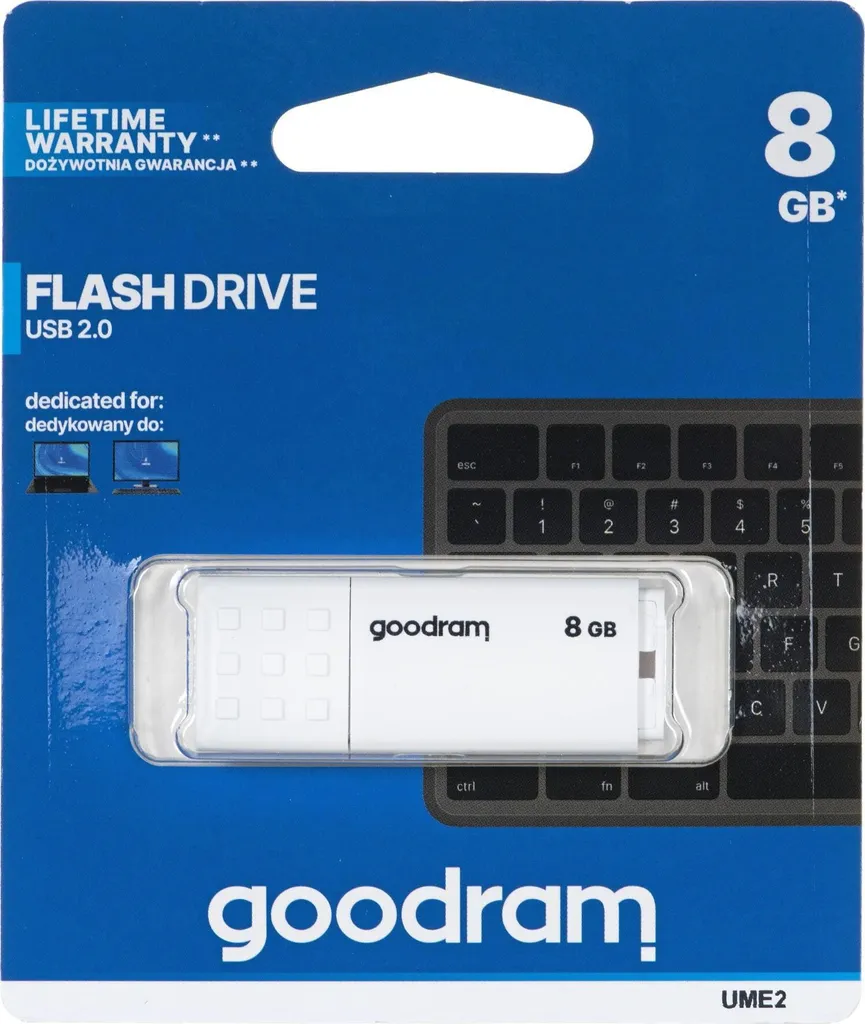 Goodram UME2 8GB USB 2.0 White | Chiavetta USB Affidabile Garanzia a Vita