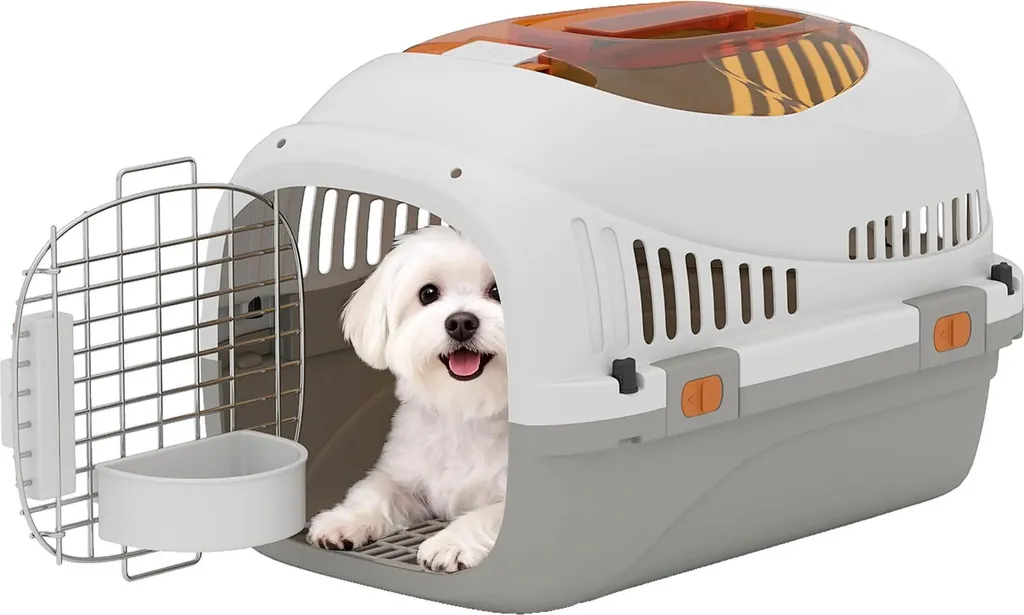 Cage de transport pour chiens en plastique PP et acier 49x32x31 cm gris