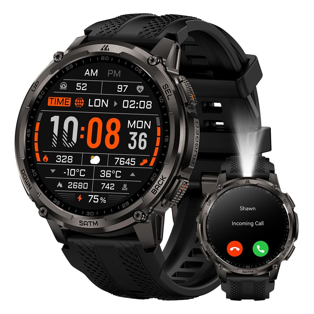 KOSPET TANK T4C Smartwatch HerrenTaschenlampe Walkie-Talkie-Funktion Gesundheitsüberwachung Vollmetallgehäuse