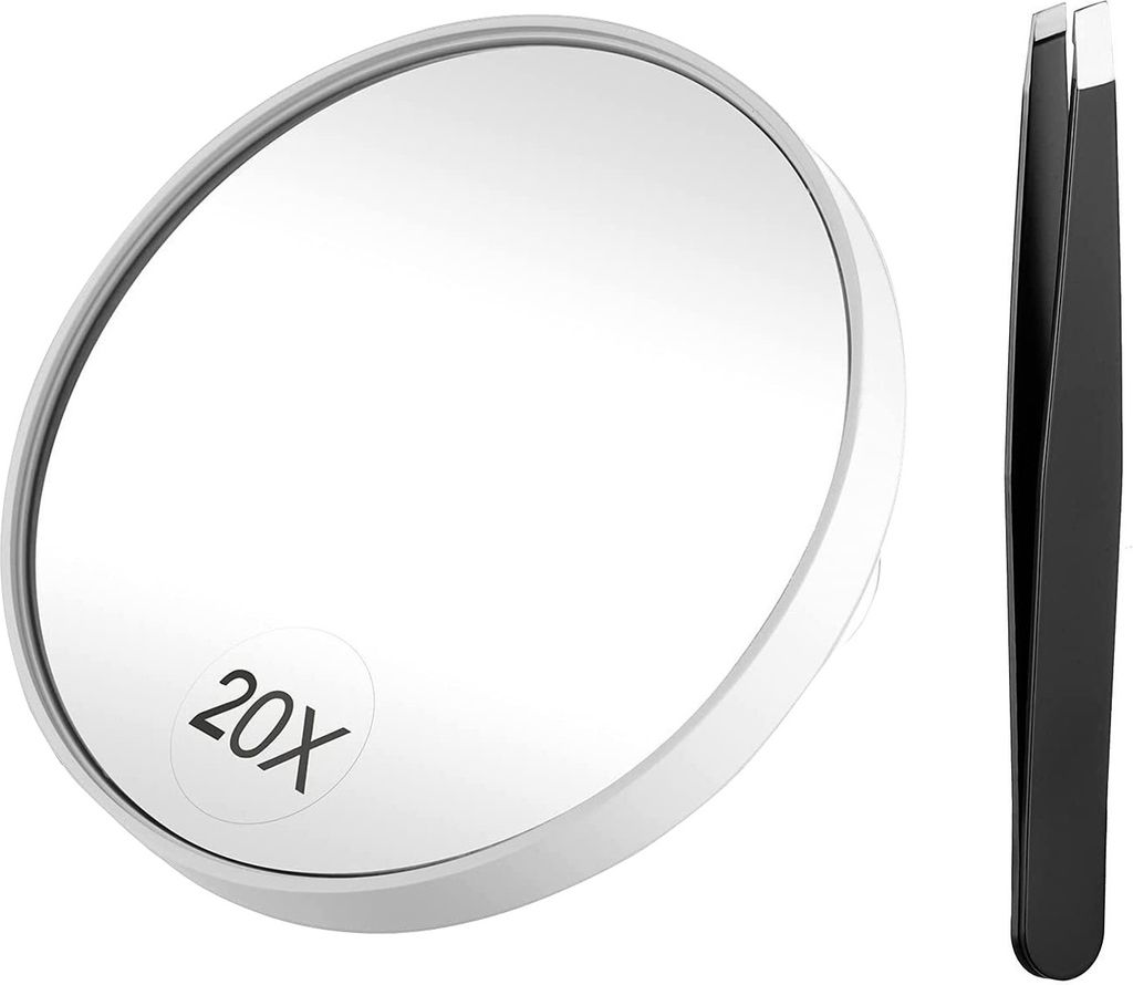 1 Set 20/10x Launenspiegel mit Saugnapfbecher und Pinzette Clear Runde kleine Make -up -Rasierspiegel Badezimmer Reiseverkehrsvorräte-Weiß 20X