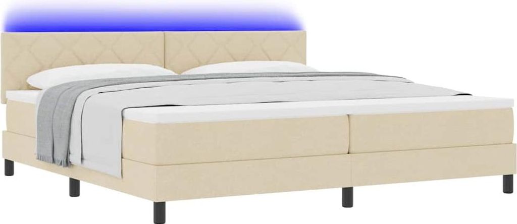 Boxspringbett mit Matratze mit LED Creme 200 x 200 cm Stoff