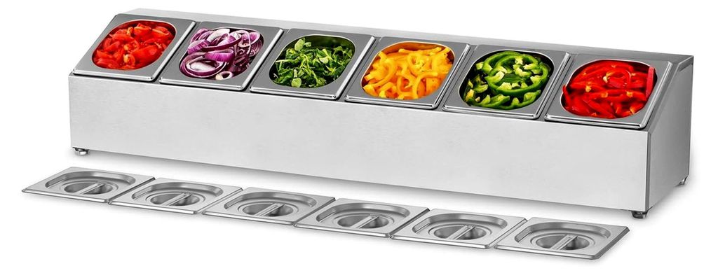 Aufsatzbord für GN Behälter Gastronorm RCPN 6 (Edelstahl, inkl. 6 GN 1/6 Behälter mit Deckel, spülmaschinenfest)