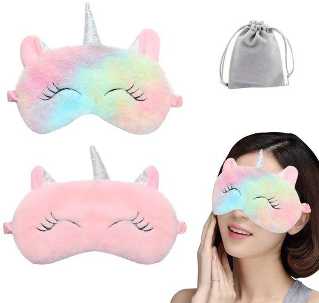 Masque de sommeil licorne en peluche douce pour fille et femme - Rose