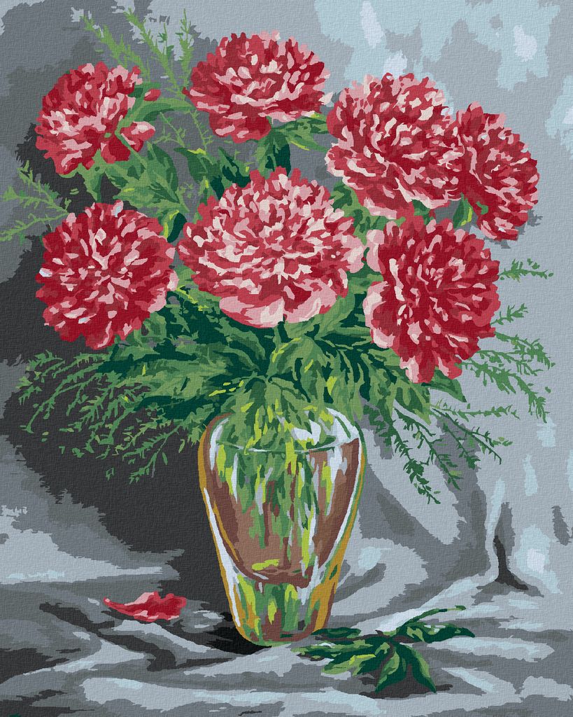 Zuty - Malen nach Zahlen - ROSA PFINGSTROSEN IN EINER GLASVASE, 40x50 cm, ohne Keilrahmen