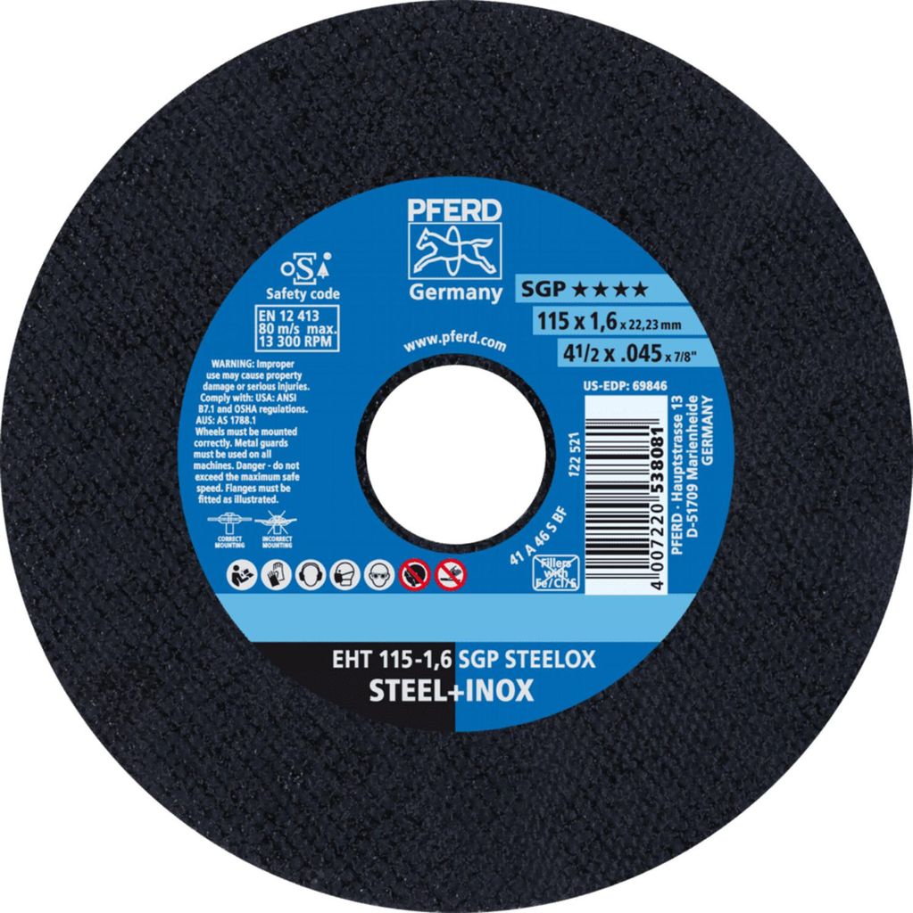 PFERD TOOLS Trennscheibe EHT 115x1,6x22,23 mm gerade Speziallinie SGP STEELOX für Stahl/Edelstahl 25 Stk