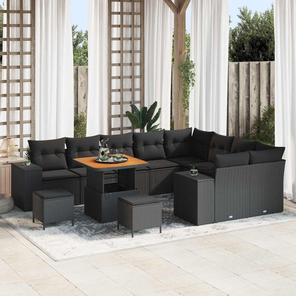 Maison Exclusive - Gartensofa-set mit Kissen 12 pcs Schwarz Poly-Rattan
