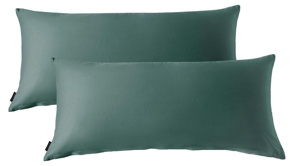 Satin-Kissenbezug 40 x 80 cm, Baumwolle, 2-teiliges Kissenbezug-Set mit Reißverschluss, -, weich und komfortabel, dunkelgrün