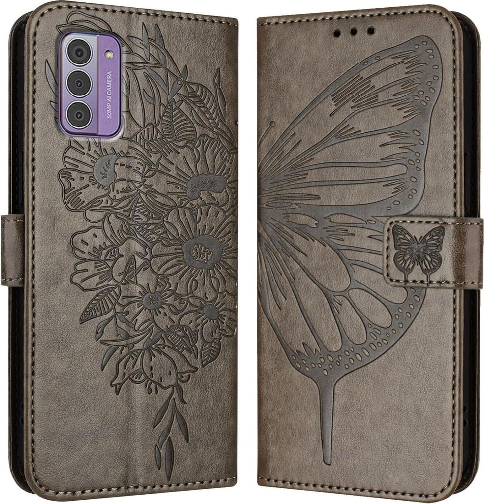 Mobigear Butterfly Nokia G42 Hülle Klapphülle Geldbörse - Grau