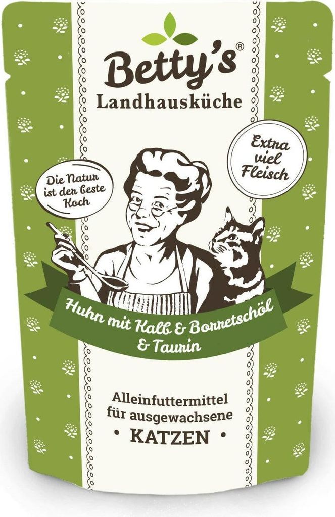 Bettys Landhausküche Katze FB Huhn & Kalb mit Borretschöl 100 g