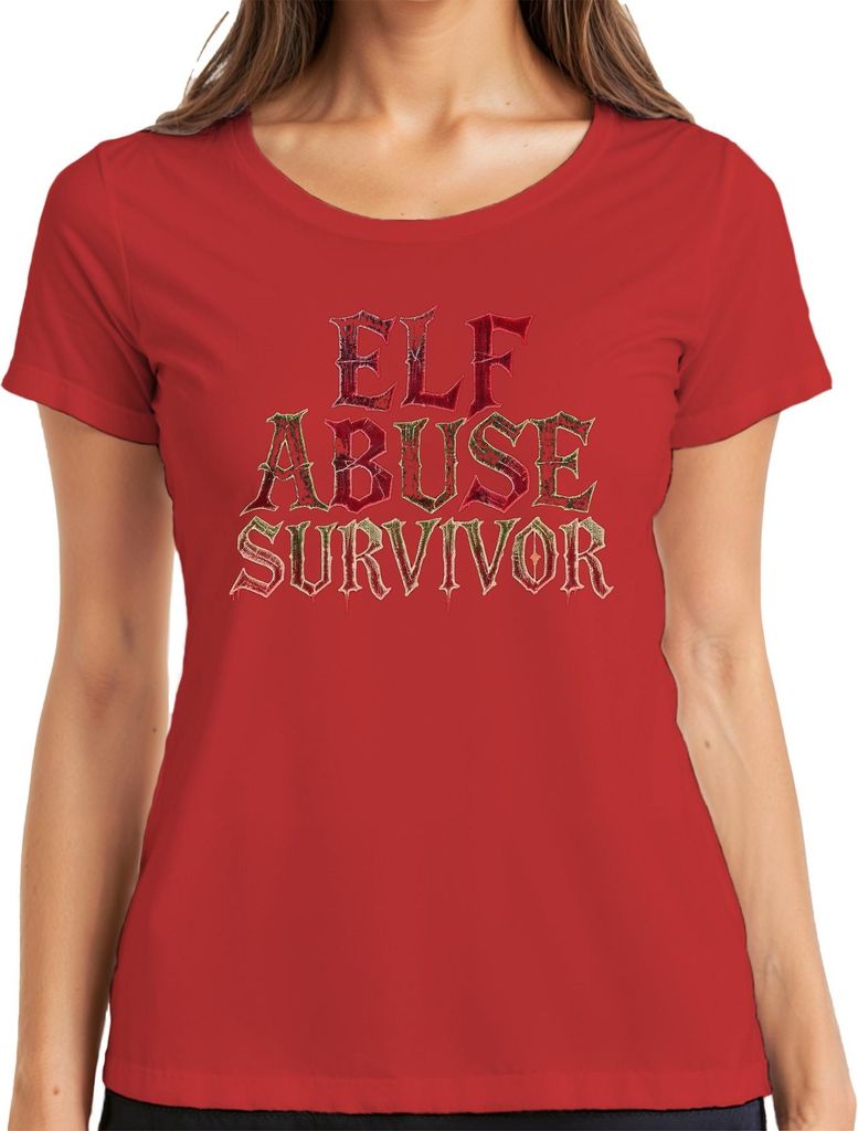 ELF ABUSE SURVIVOR Weihnachten dunkelhumor Gothic Horror Geschenk Damen T-Shirt, Rot, M
