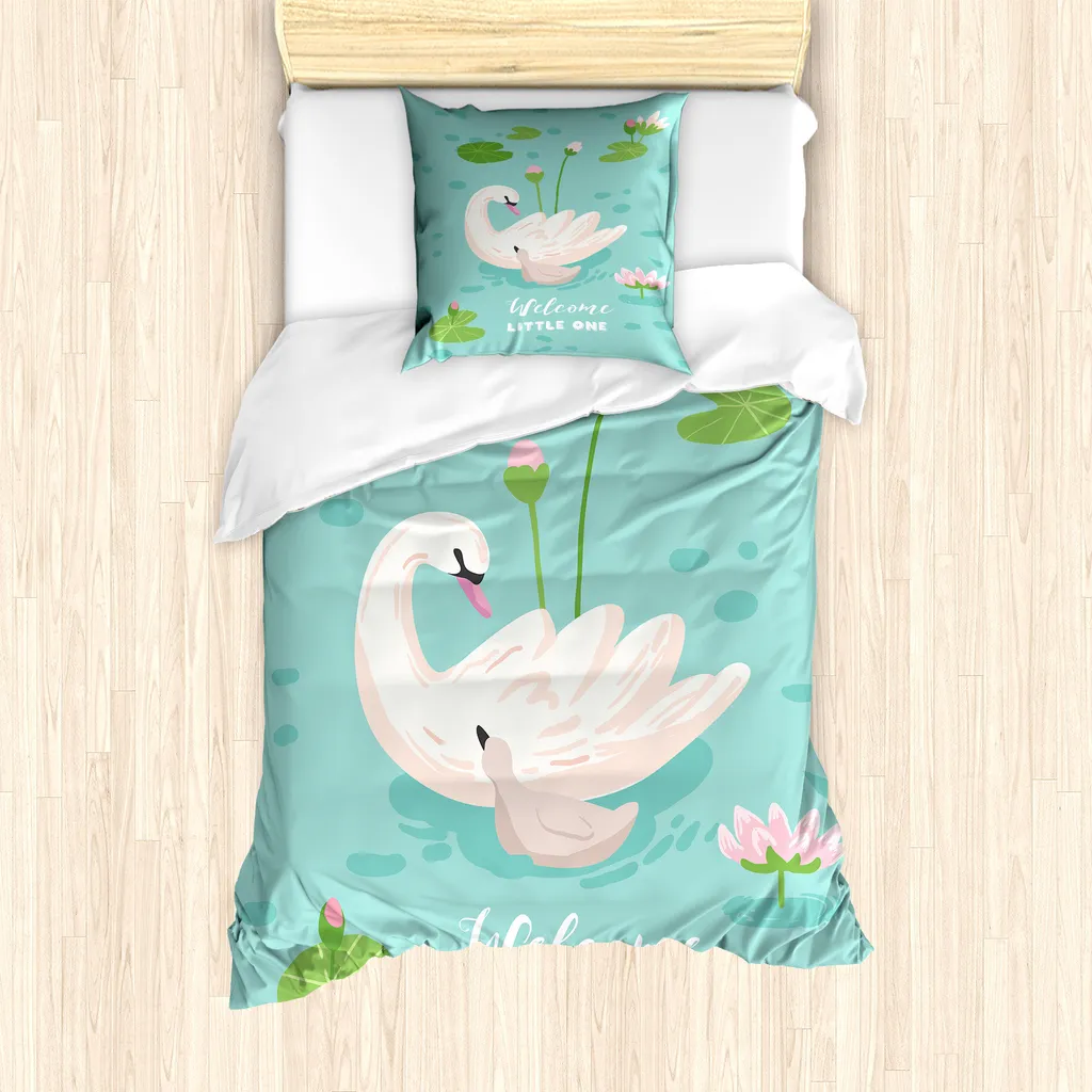 Parure de Lit Anti-Acariens 135x200cm Bébé Cygne pour Personnes Allergiques