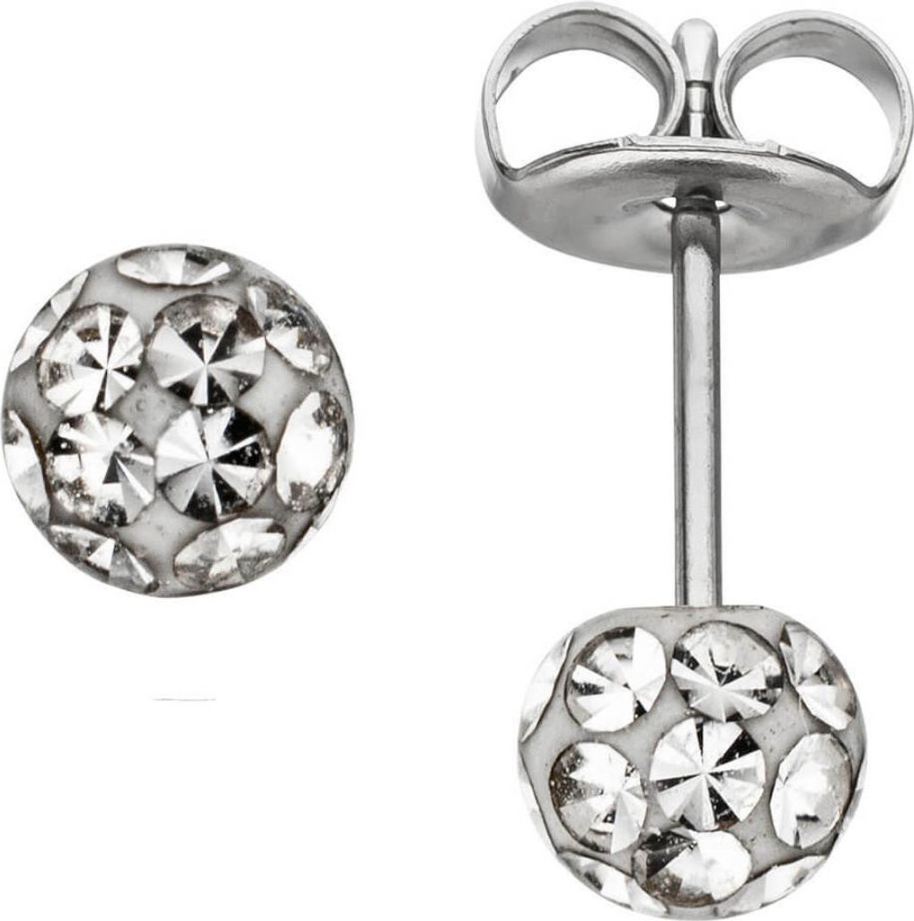 Paar Ohrstecker Stecker Kugel 4,1mm mit Swarovski-Elements weiß Edelstahl Damen