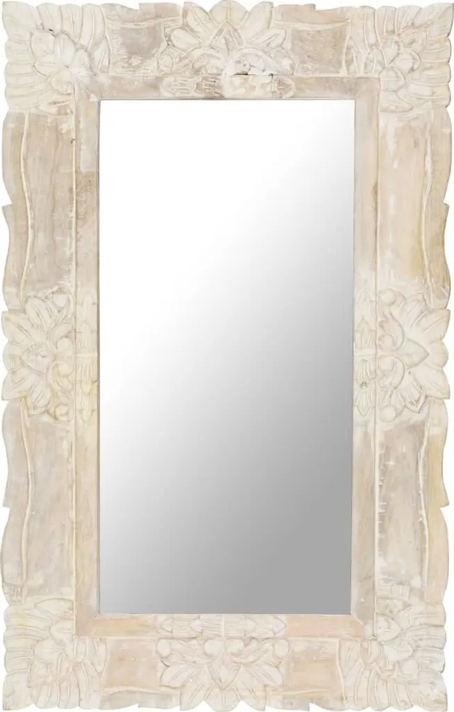 Miroir Mural Rectangulaire 80x50 cm Cadre Bois Blanc Style Scandinave