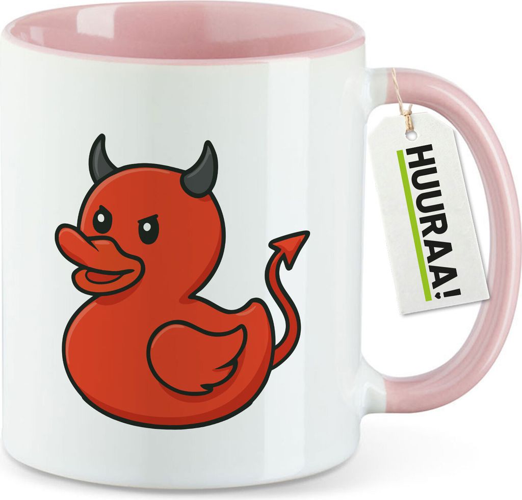 Huuraa Kaffeetasse Quietscheente Teufel Gummiente Luzifer 330ml Rosa Keramik Kaffeebecher Geschenkidee
